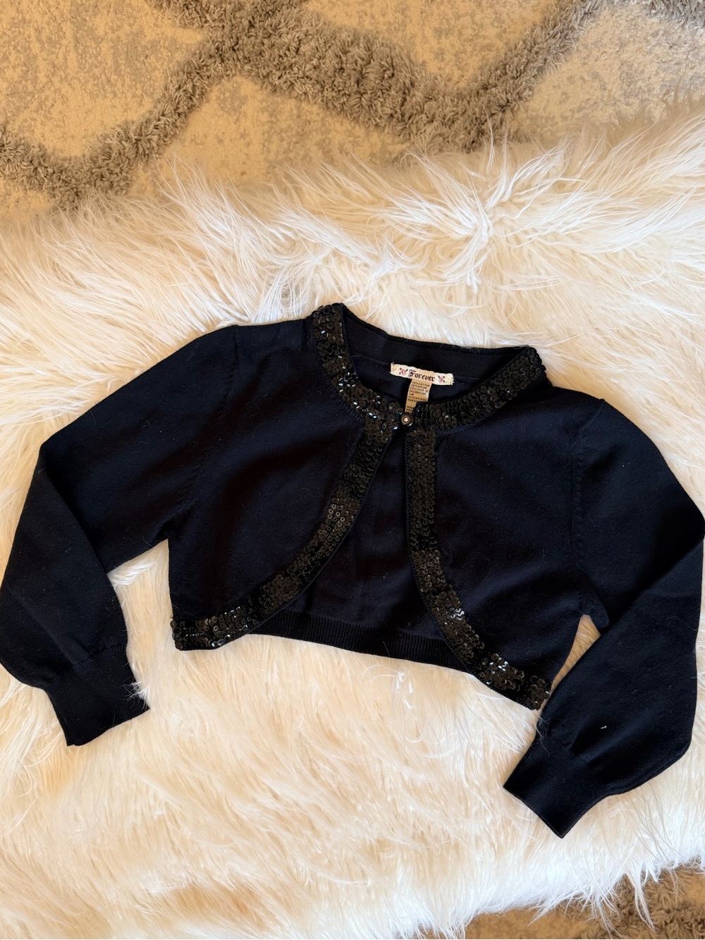 Forever 21 Black Sequin-Trim Cropped Shrug